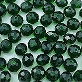 Jmassyang 300PCS 6mm Crystal Glass Beads Faceted Briolette Spacer Beads with Hole for DIY Jewelry Making Bracelets Necklaces Earrings Wind Chimes(Emerald)
