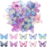Heclia 80Pcs Butterfly Accessories Beautiful Mini Butterflies for Crafts | Double Layered 3D Rhinestone Wing Decor ,Organza Wing Set, Colorful Decoration, for DIY, Wedding, Party Supply, Home Decor