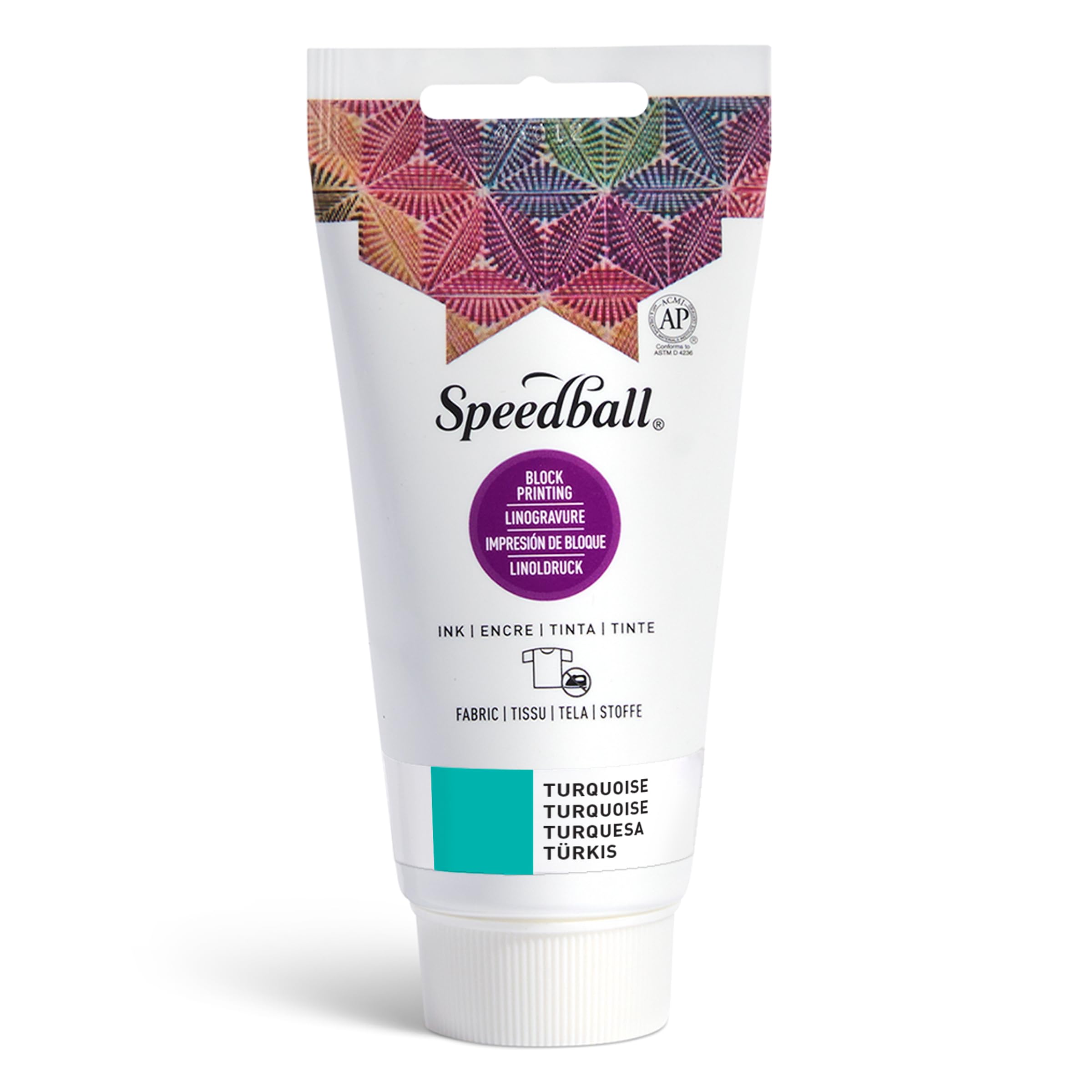Speedball 75ml 2.5 oz Fabric Block Printing Ink Turquoise, Fabric Printmaking Ink, No Heat Set Required, Touch Dry Overnight