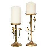 Deco 79 Metal Abstract Decorative Candle Holder Mushroom Inspired Candle Stand, Set of 2 Candlestick Holder 10", 7" H, Gold