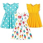 PATPAT 2/3 Pack Toddler Little Girl Ruffle Sleeve Dress Set Summer Twirl Dresses Outfits for Girls