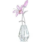 H&D HYALINE & DORA Crystal Calla Lily Flower Figurine Collectible Wedding Bouquets with Crystal Vase for Home Wedding Party Decor, Pink Flower with Sliver Metal Stem