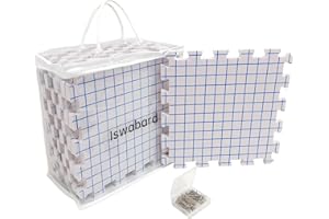 ISWABARD Blocking Mats for Knitting & Crochet Projects 0.59Inch Thickness Crochet Blocking Board 9 Pack, 150 T-Pins and 1 Storage Bag, Blocking Board for Crocheting Knitting Blocking Mats and Pins (White)