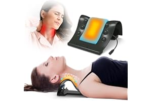 TEMASH Cervical Traction Device - Heated Neck Stretcher for Instant Neck Pain Relief, Tension Headache Reduction, and TMJ Pain Relief, with Cervical Spine Pillow to Correct Neck Hump (Black)