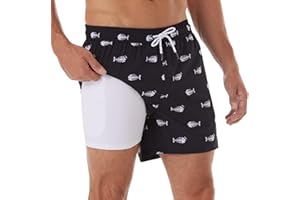 BRISIRA Mens Swim Trunks Bathing Suit 5 Inch Inseam Compression Liner Beach Swim Shorts Swimwear Quick Dry Zipper Pocket