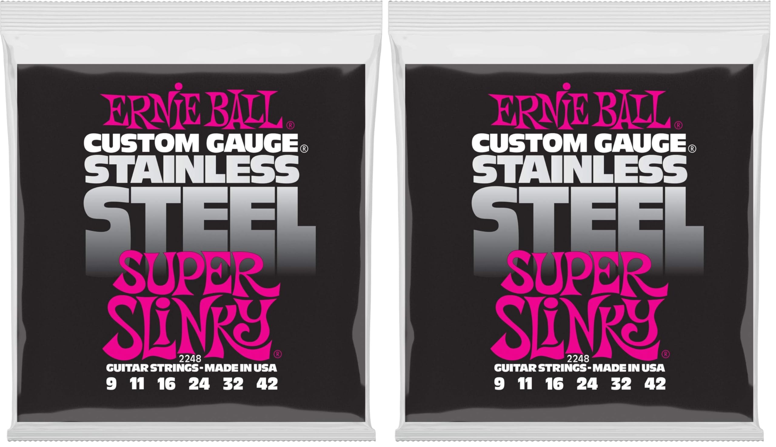 Ernie Ball Super Slinky Stainless Steel Wound Electric Guitar Strings - 9-42 Gauge (Pack of 2)