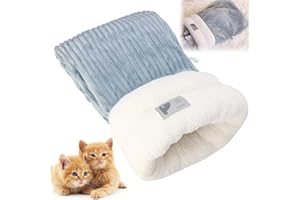BIXMK Cat Winter Sleeping Bag, Cat Bed Cave Sleeping Bag, Cat Sleeping Bag, 360°Wrap Comfortable Pet Snuggle Sack, Soft Plush Large Cat Sack - Size L（Gray Blue）