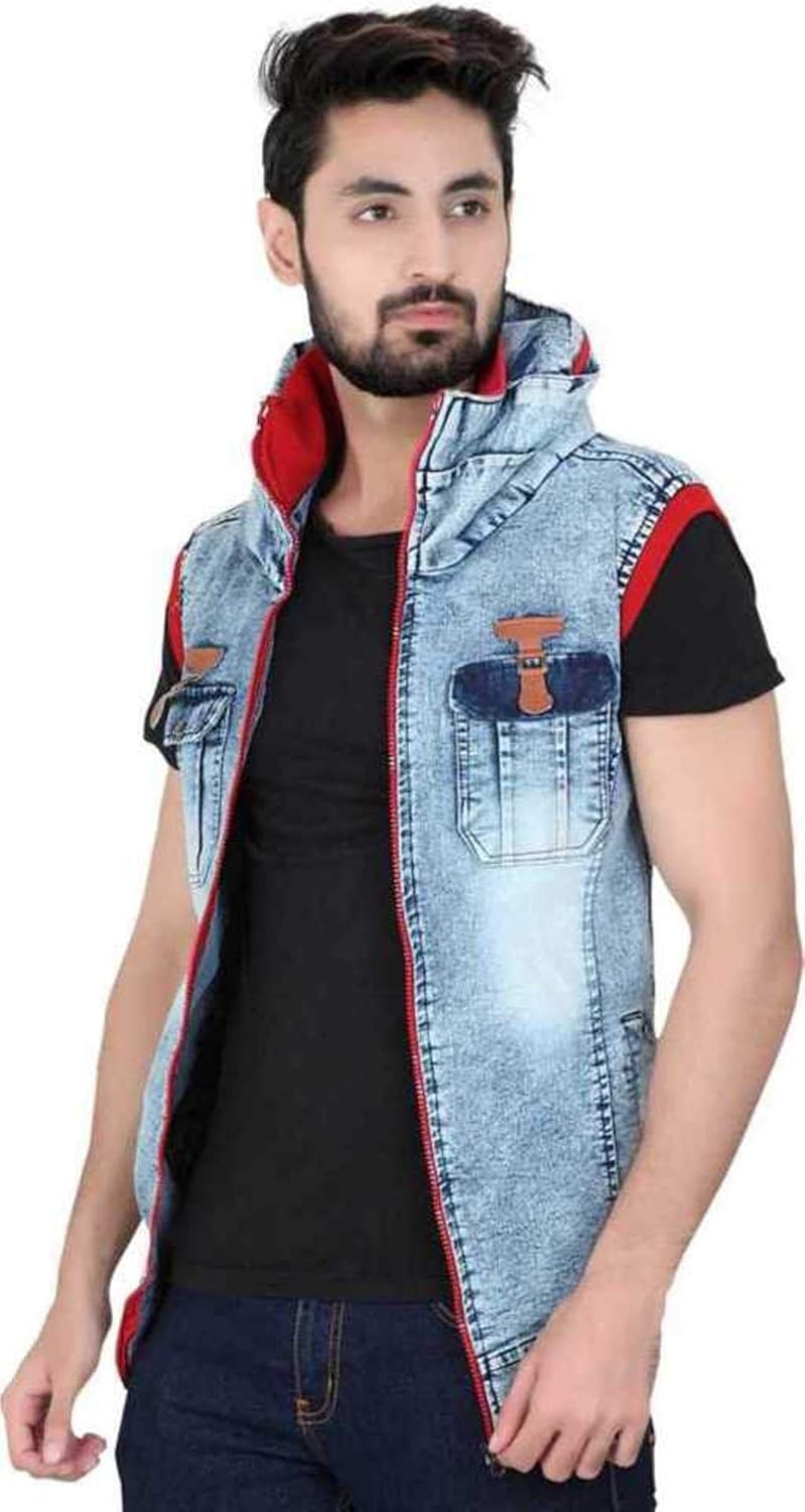mens denim sleeveless jacket
