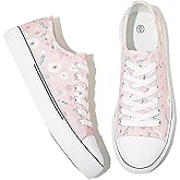 Adokoo Canvas Tennis Shoes for Women Low Top Casual White Black Sneakers for Women Lace Up Fashion Comfortable Walking Shoes