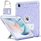 TSQQST Case for iPad Pro 12.9 Inch 6th/ 5th/ 4th/ 3rd Generation, Heavy Duty Protection Shockproof Kids Case with Screen Protector/Stand/Pencil Holder/Shouler Strap, Supports Pencil 2 Charging, Purple