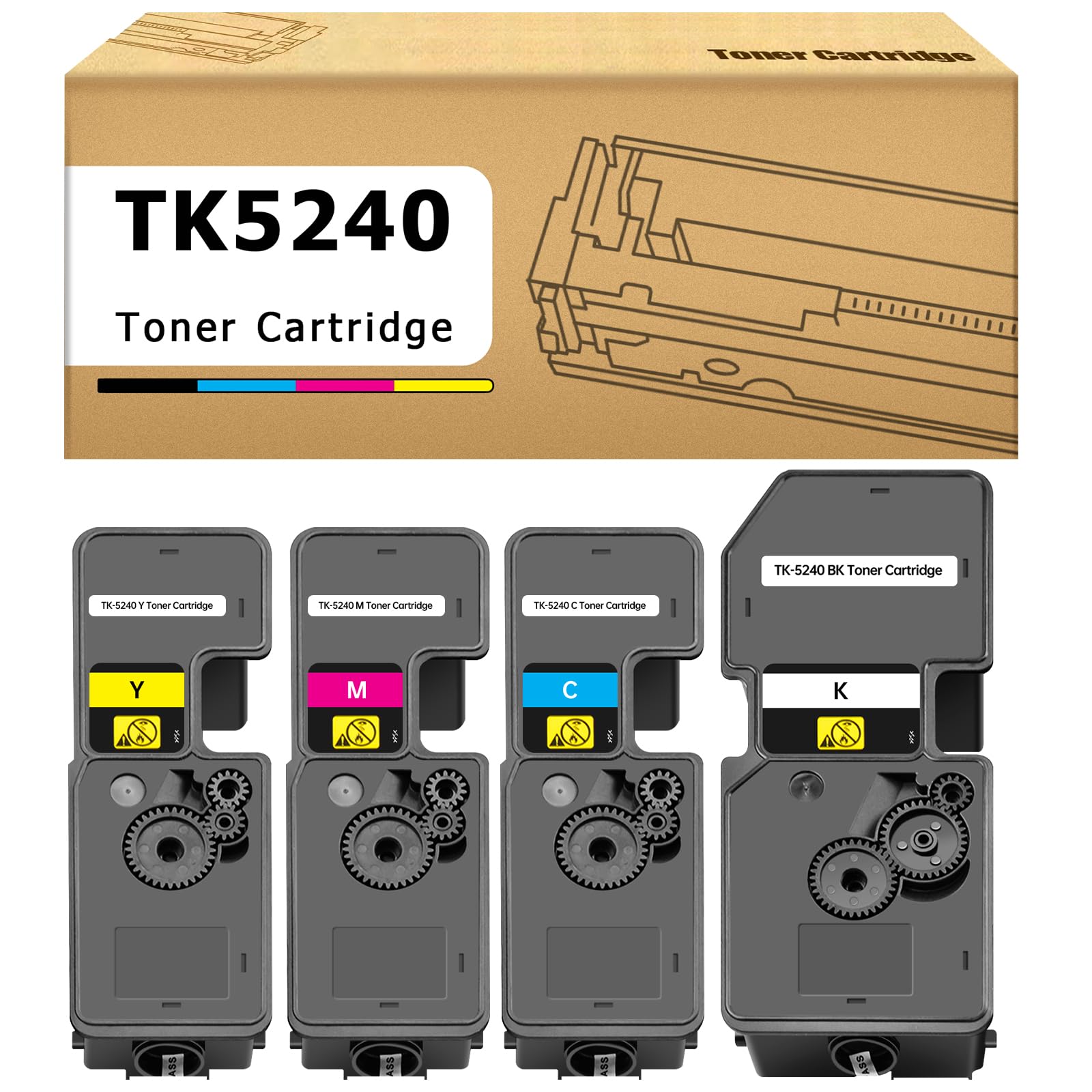 Compatible TK-5240 TK5240 4-Pack Toner Cartridge Replaced for Kyocera Ecosys P5026cdn P5026cdw, Kyocera Ecosys M5526cdn M5526cdw Printer (Black, Cyan, Magenta, Yellow )