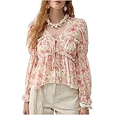 SHENHE Women's Dressy Chiffon Blouse Long Sleeve Tie Front Ruffle Flowy Floral Boho Shirt Top