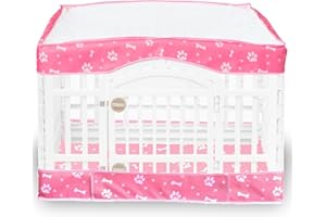 THINMUHAND 2 Pack Dog Playpen Cover and Bottom Pad Fits for 36 Inch 4 Panels Pet Playpen, Dog Crate Pad Puppy Play Pen Cover, Hoop and Loop Design (Note: Playpen Not Included). -Pink
