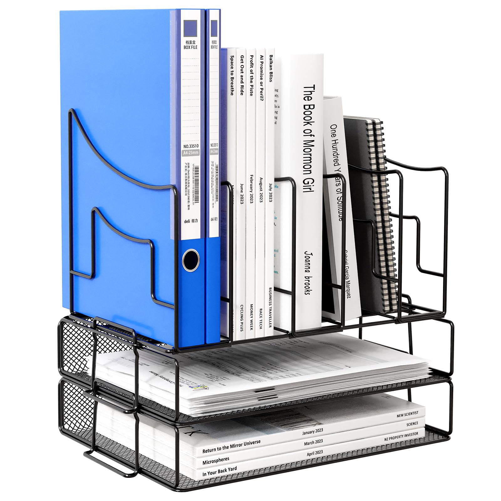 EasyPAG 3 Tier A4 Mesh in Trays Stackable Office Desk Tidy File Holder Magazine Storage Paper Organiser,Black