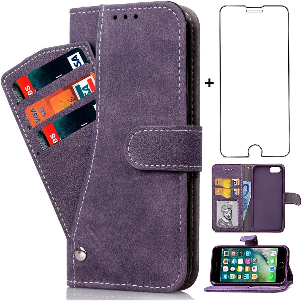 Asuwish iPhone 7 Plus/8 Plus Wallet Case,Leather Phone Cases with Screen Protector Tempered Glass Card Holder Slot Stand Shockproof Flip Folio Protective Cover for Apple 7Plus/8Plus i 7+ 8+ Purple