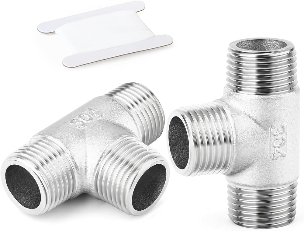 ERGAOBOY 2 Pcs 1/2" BSP Stainless Steel 304 T-Shape 3 Way Fitting Water Oil Gas