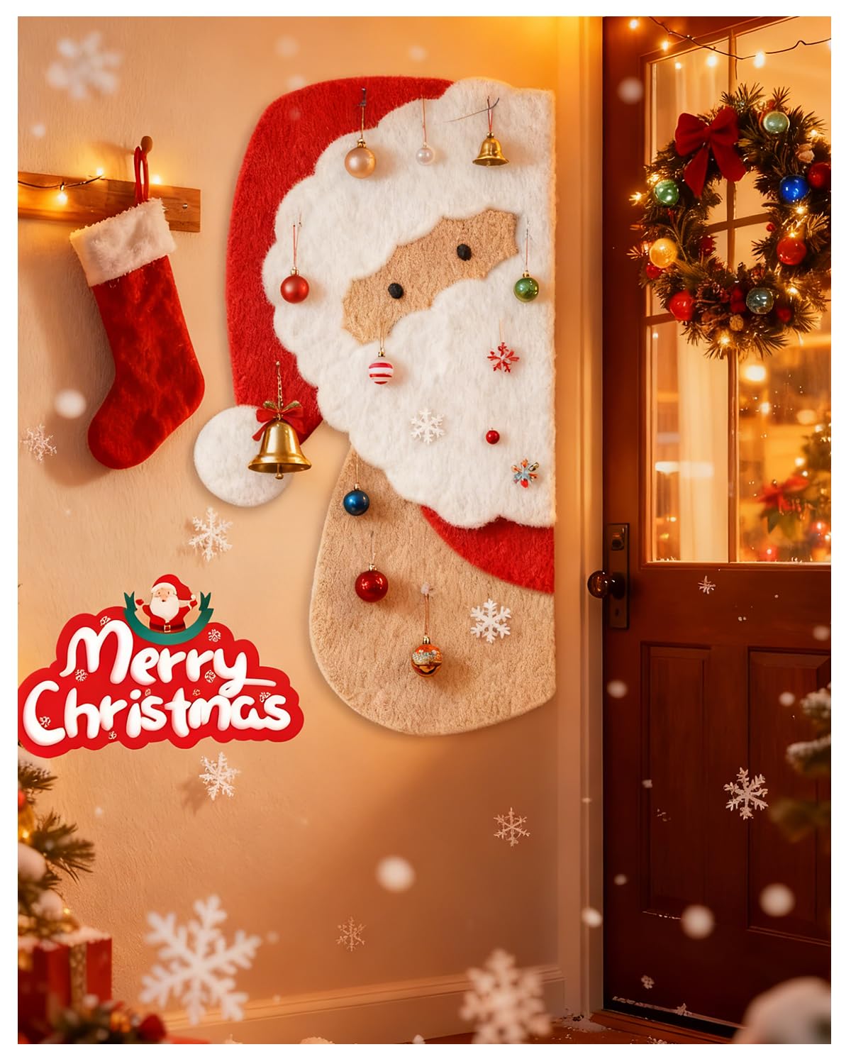Photo 1 of 32x16 inches Large Felt Board, Puzzle Christmas Santa Decoration Cork Board, 0.9cm Thick Bulletin Board with Adhesive Nano Tape, Removable Wall Decoration for Home, Living Room, Bedroom, Door - Red