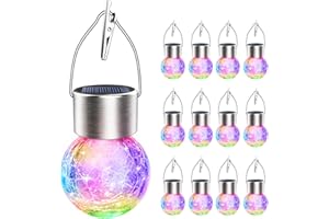 Ahongem Solar Lights Outdoor Waterproof: Garden Light Solar Powered for Yard Outside - Hanging Globe Lantern Colorful Lighting Tree Decoration - Crackes Glass Ball with Clip On Patio Fence Decor