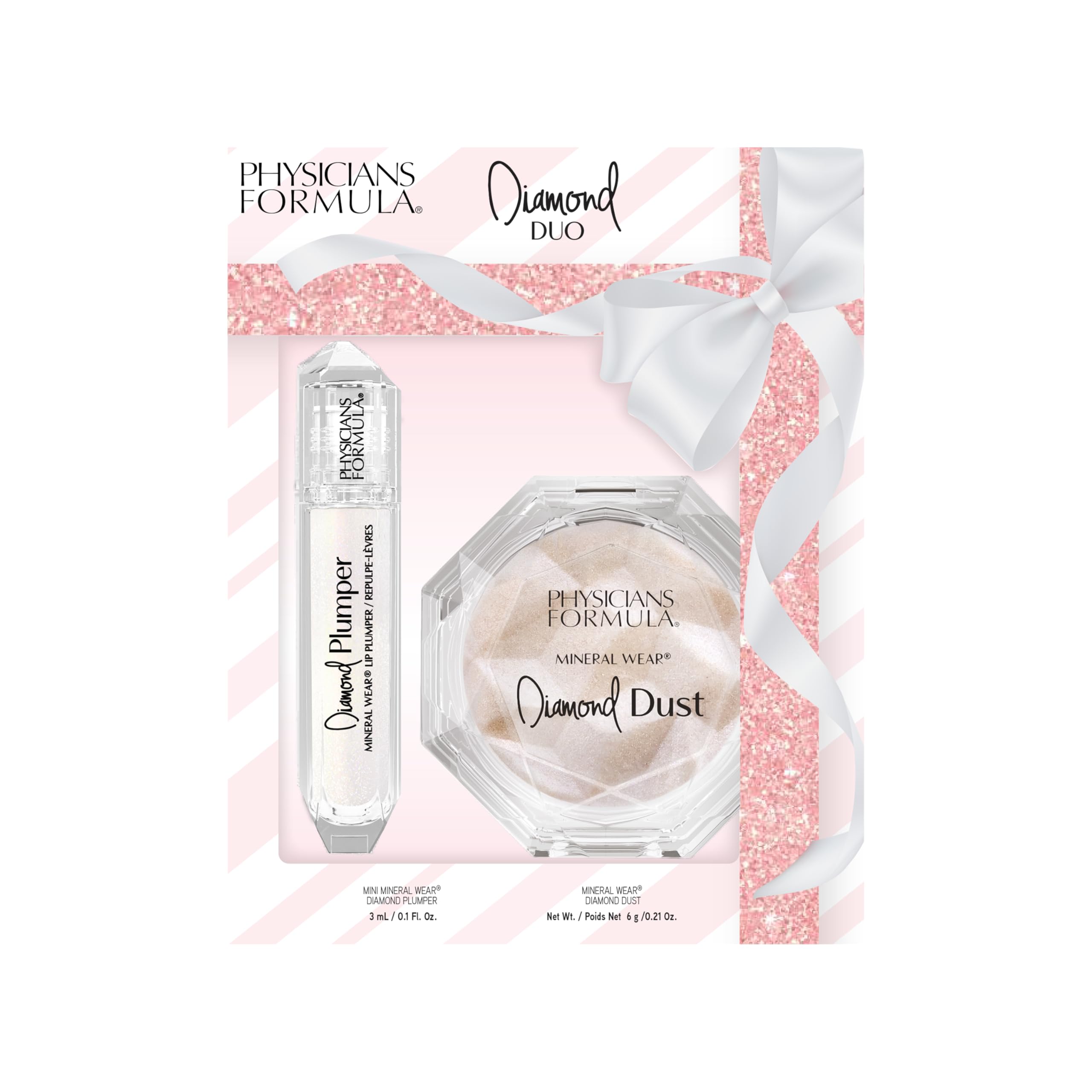 Physicians Formula Mineral Wear Diamond Duo Set, Makeup Set with Translucent Setting Powder and Lip Plumper, Nourishing Formulas with Illuminating Minerals and Vitamin E for a Glowy Makeup
