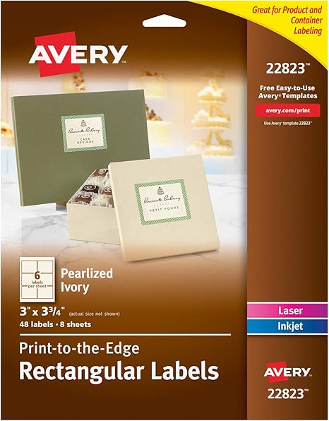 Avery Pearlized Ivory Rectangle Labels For Laser Inkjet Printers 3 X 3 75 48 Labels 22823
