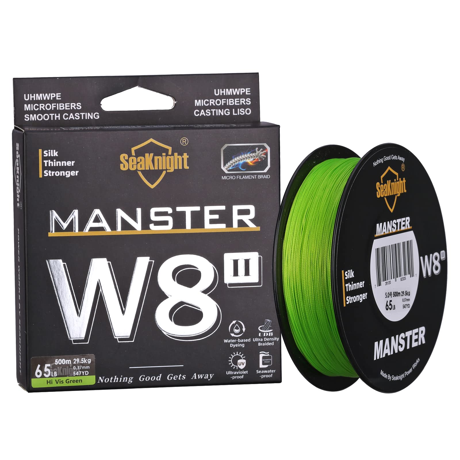 Seaknight W8 II 8 Strands Braided Lines 500M Smooth PE Braid Multifilament Wire Carp Fishing Lines Double Coating UV-proof Saltwater-proof Fishing Line for Sea Fishing 15-100LB