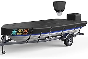 NUKUGULA Heavy Duty 5 Layers 1200D Jon Boat Cover 12ft - 14 ft with Motor Cover, 100% Waterproof Trailerable Jon Boat Covers 12-14 Foot with 9+4 Pcs Windproof Straps
