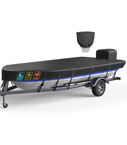 210D Marine Grade Boat Cover - Waterproof Heavy Duty Trailerable Jon Boat Protection 14ft