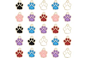WENRITY 60Pcs 6Colors Dog Paw Footprint Charms Alloy Gold Enamel Animal Puppy Bear Cat Dog Paw Prints Charm Pendant Beads for DIY Jewelry Making Necklace Earrings Bracelet