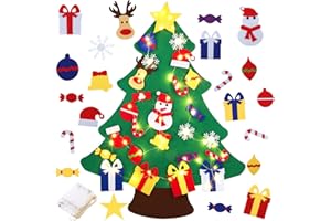 Abakuku 3FT DIY Felt Christmas Tree for Kids with 31pcs Detachable Ornaments,Wall Hanging Xmas Christmas Decorations with String Light (Batteries Not Included)