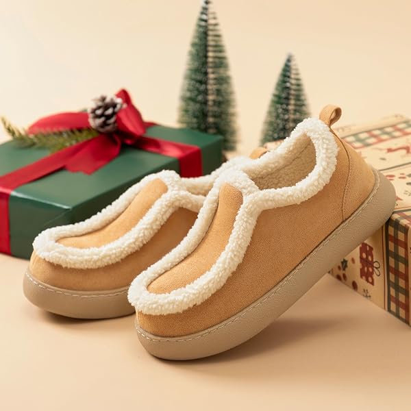 ZIZOR WOMEN’S WINTER BOOTIE SLIPPERS HOUSE SHOES – COZY WARM SUEDE WITH FUR LINING, MEMORY-FOAM INSOLE, CUTE DESIGN FOR INDOOR & OUTDOOR (TAN, SIZE 10)