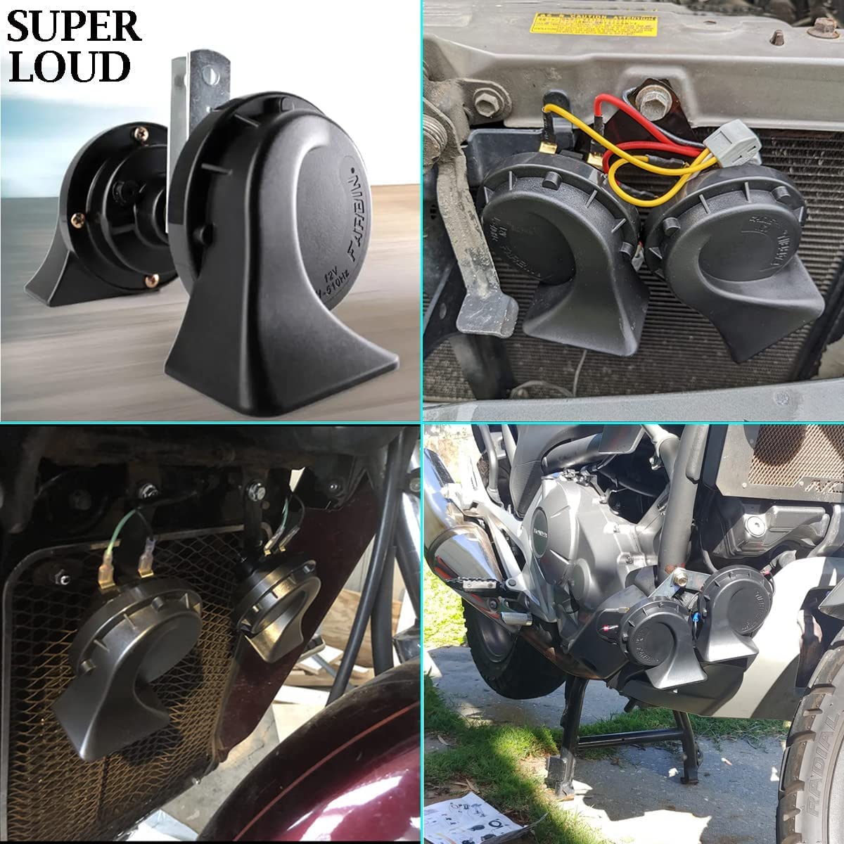 Car Horn, banhao Motorcycle Horn Loud Truck Train Horns 12V 125dB, Waterproof High Low Tone, Universal Fit, Super Loud for Commercial/Off-Road Vehicles, Electric Cars, Trucks