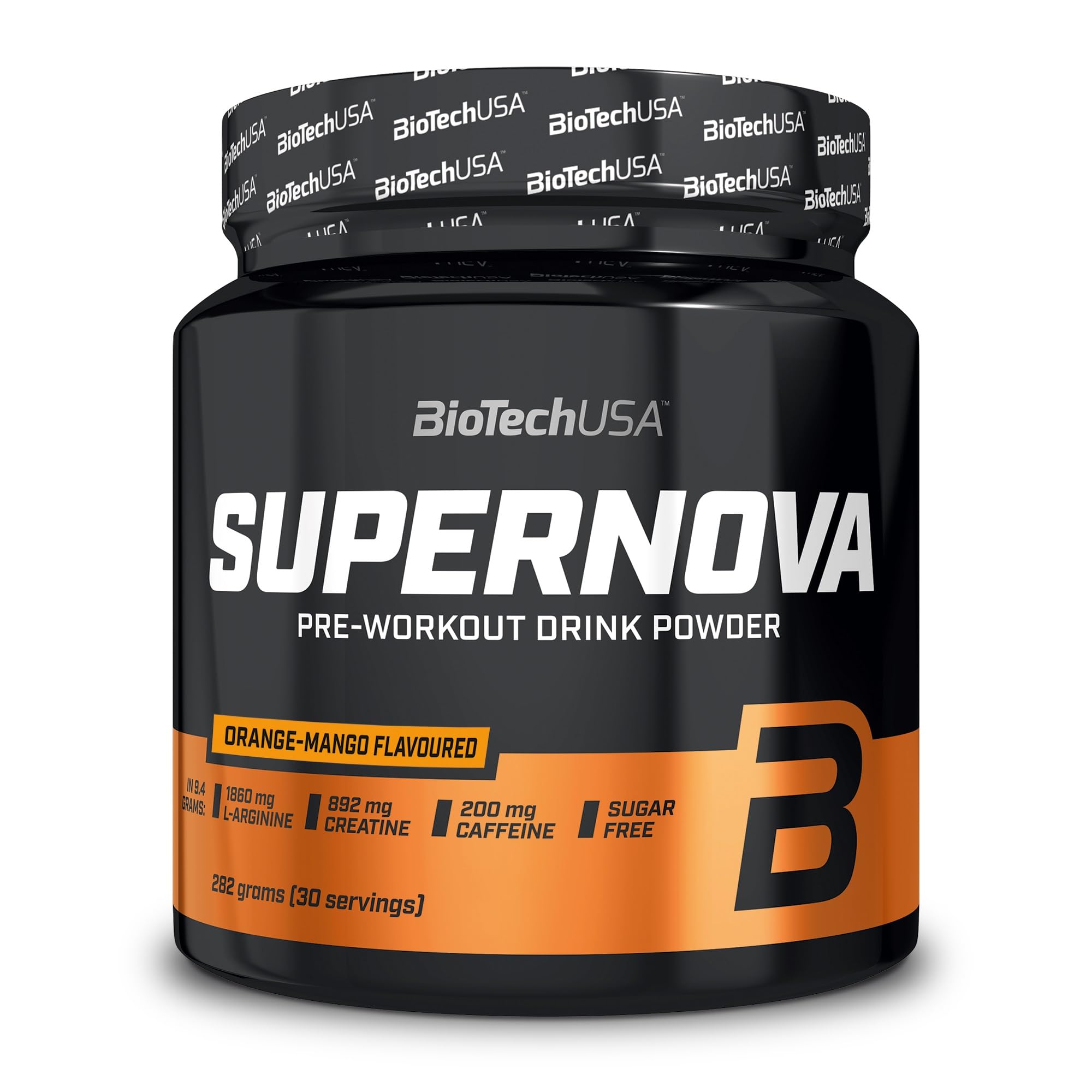 BioTechUSA Supernova | Sugar-Free Pre-Workout Powder | 10 Active Ingredients | Micronized Creatine | High Caffeine | 282 g | Orange-Mango