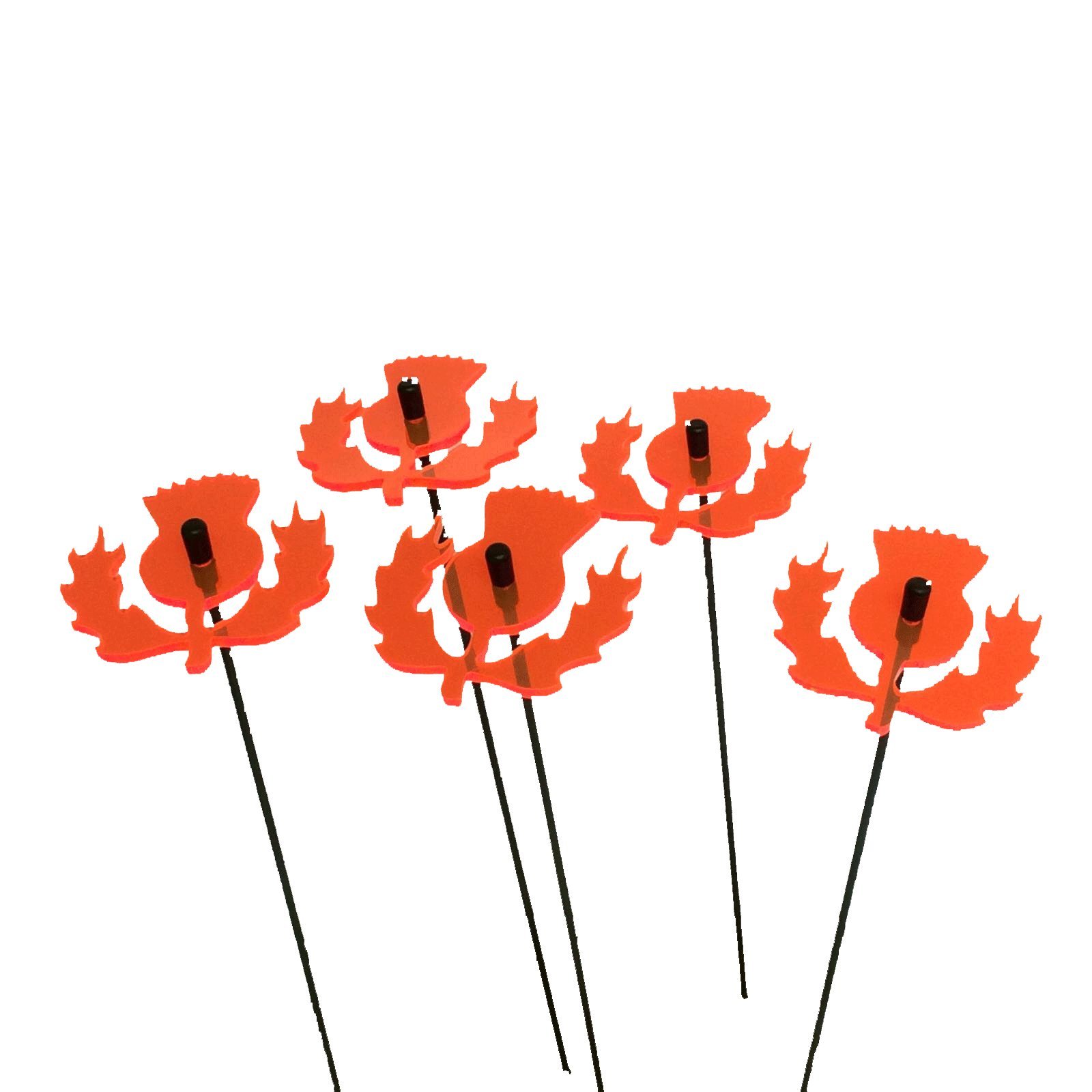 Glowing Scottish Thistles 5 Decorative Garden Stakes Sun Catcher Garden Decor Ornaments 25cm, 10 inch high Outdoor Yard Gardeners Gift, Colour:fluorescent Orange