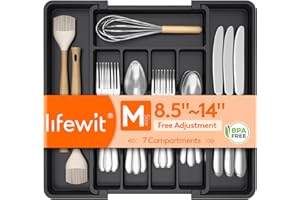 Lifewit Cutlery Organizer, Expandable Utensil Drawer Organizer, Adjustable Cutlery Rack for Kitchen, BPA Free Cutlery Holder,
