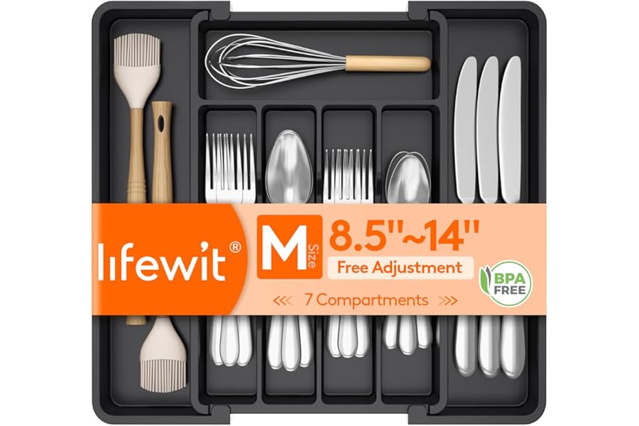 Lifewit Silverware Drawer Organizer, Expandable Utensil Tray for Kitchen, BPA Free Flatware and Cutlery Holder, Adjustable Pl Book