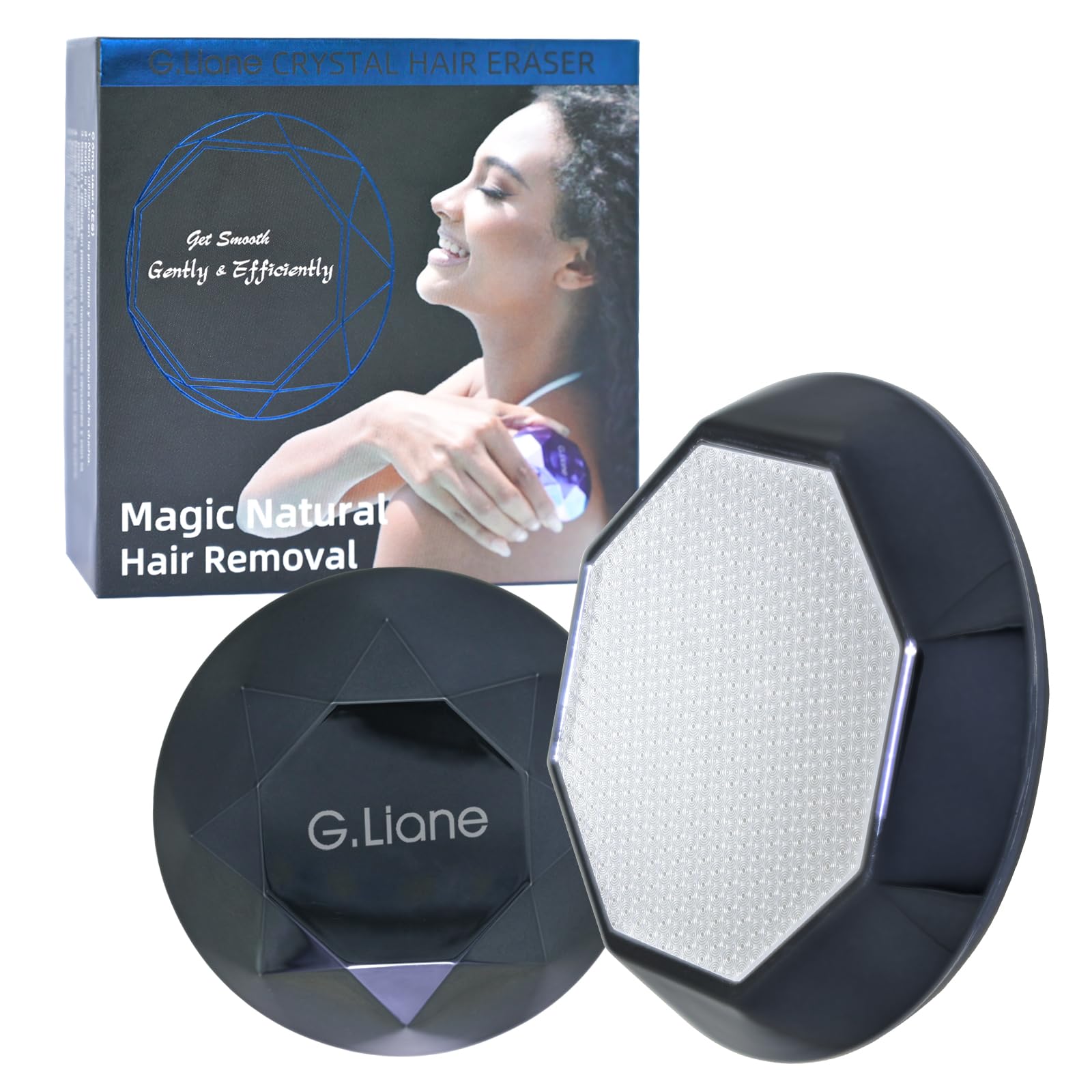 G.Liane Crystal Hair Eraser,Painless Nano Hair Removal and Exfoliation,Gentle Efficient Glass Hair Remover Device Without Waxing,Magic Epilator for Women and Men(Diamond Black)