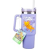 Paladone Minecraft Axolotl 900 ml Purple Insulated Cup and Straw, Officially Licensed Quencher Travel Cup with Handle for Iced Tea or Coffee, Gaming Merchandise