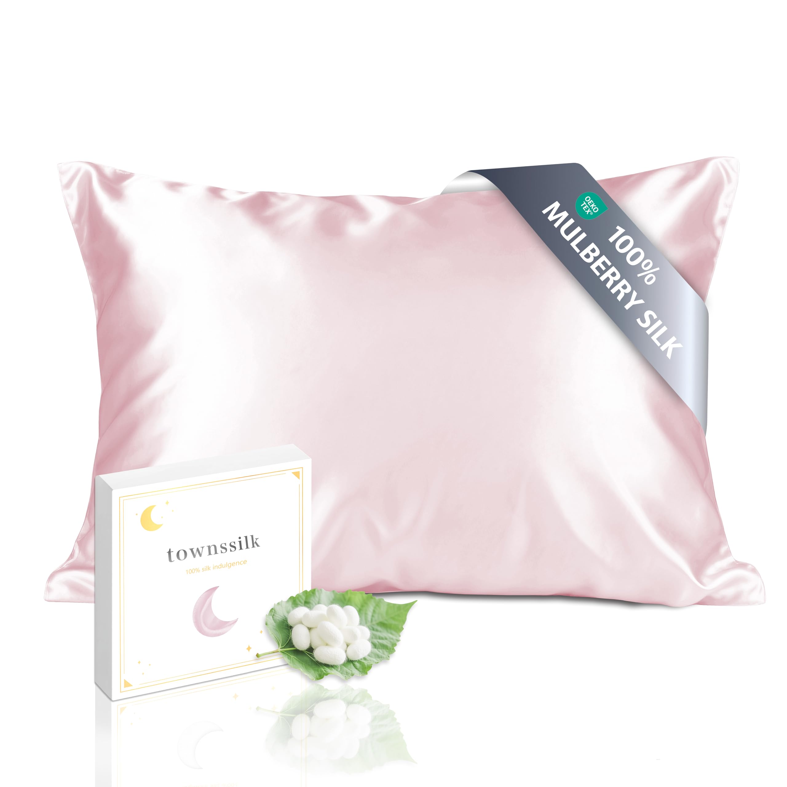 townssilk Both Side 100% 19mm Silk Pillowcase 50x75cm Pillow Case Cushion Cover with Hidden Zipper Rosepink