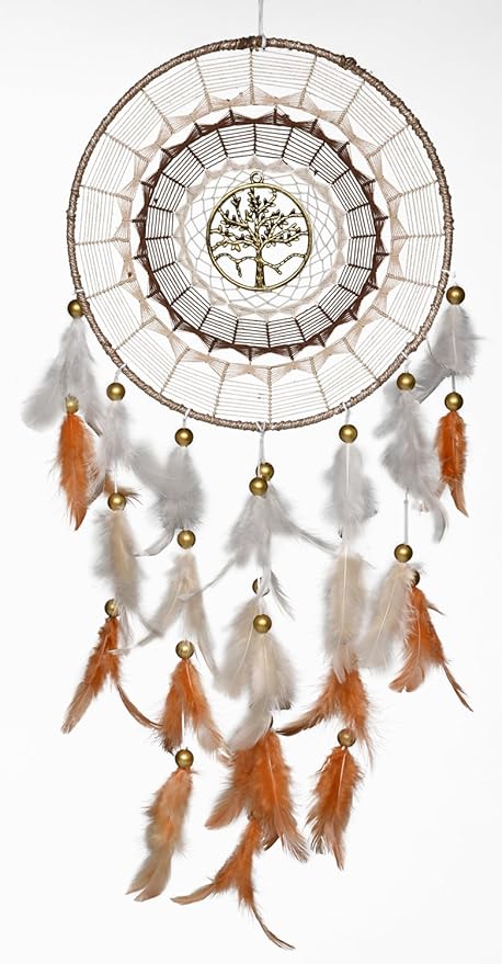 Rooh Dream Catcher ~ Golden Healing Tree ~ Handmade Hangings for Positivity (Can be used as Home Decor Accents, Wall Hangings, Garden, Car, Outdoor, Bedroom, Key chain, Meditation Room, Yoga Temple, Windchime)