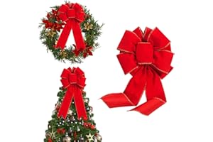 TBD DECOR Red Velvet Gold Edge Bows for Christmas Decorations Burlap Buffalo Ribbon Bows for Wreaths Garland Tree Toppers Gifts, Indoor Outdoor Decorations 8"x16"