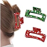 2 Pcs Christmas Hair Clips for Women, Red Green Hair Claw Clips, Large Square Hair Claw, Christmas Hair Accessories, Cute Snowman Claw Clips for Thick and Thin Hair Decoration