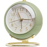 SHISEDECO Small Tableclock Classic Non-Ticking Tabletop Alarm Clock,Green ﻿ | 4 Inches, Night Light, Battery Operated Metal Analog Deskclock for Living Room, Bedroom, Bedside,Shelf, Indoor Vintage Decor