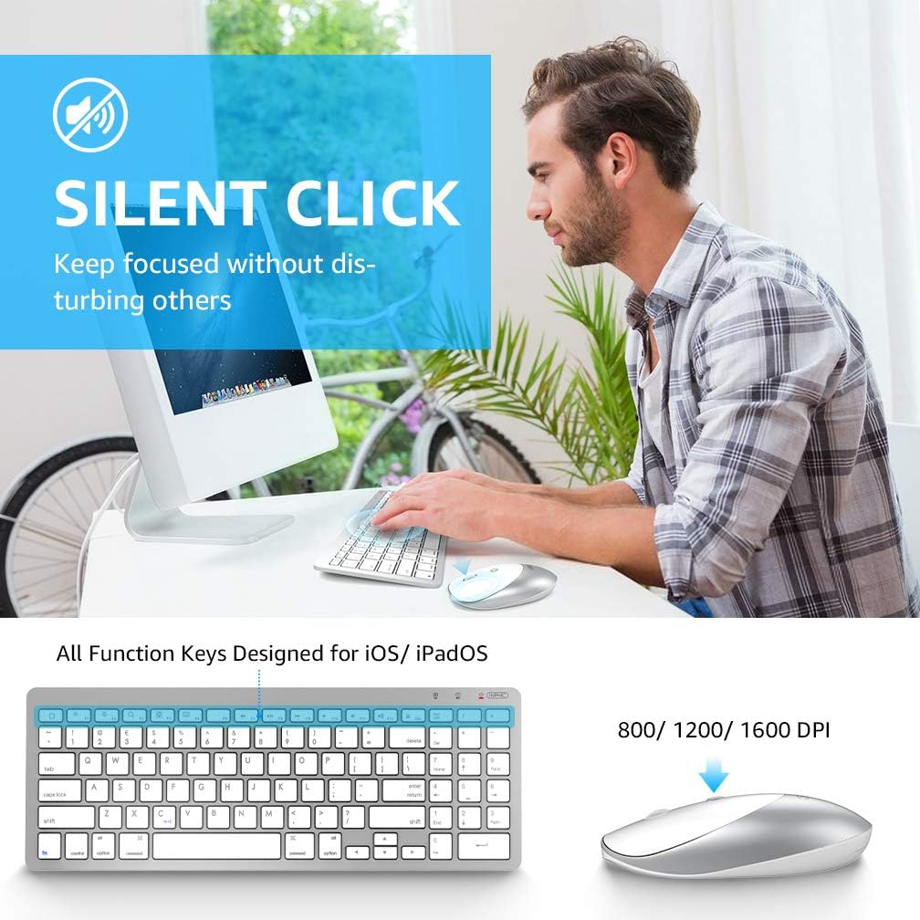 inphic Ultra-Slim Wireless Bluetooth Keyboard Mouse Combo, Compatible with iPad 10.2/9.7, iPad Air 10.5, iPad Pro 11/12.9, iPad Mini 5/4, iPhone and Other Bluetooth Enabled Devices, White: Computers & Accessories