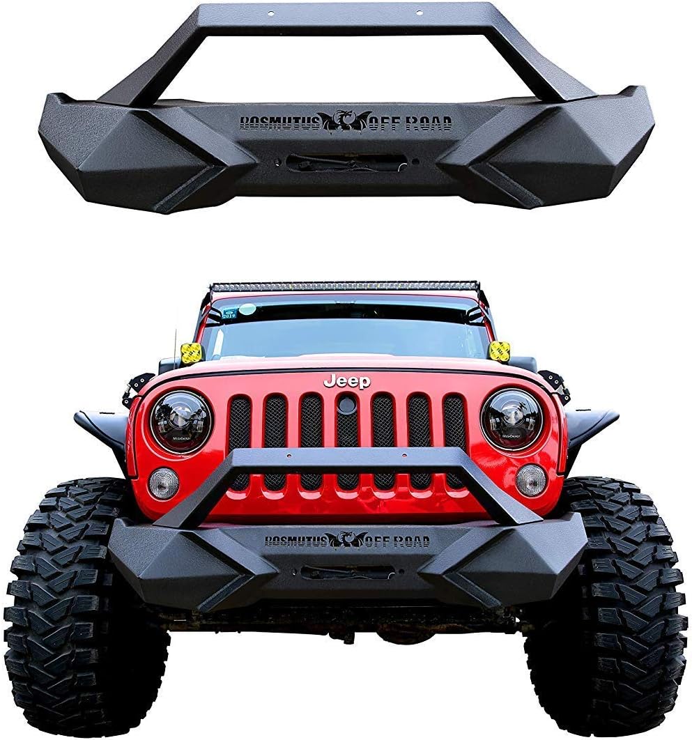 Front Bumper with Winch Plate Rock Crawler Bumper Textured Black Compatible for 2007-2018 J-eep Wrangler JK JKU Sahara Rubicon Sport [Steel +Rust Proof]