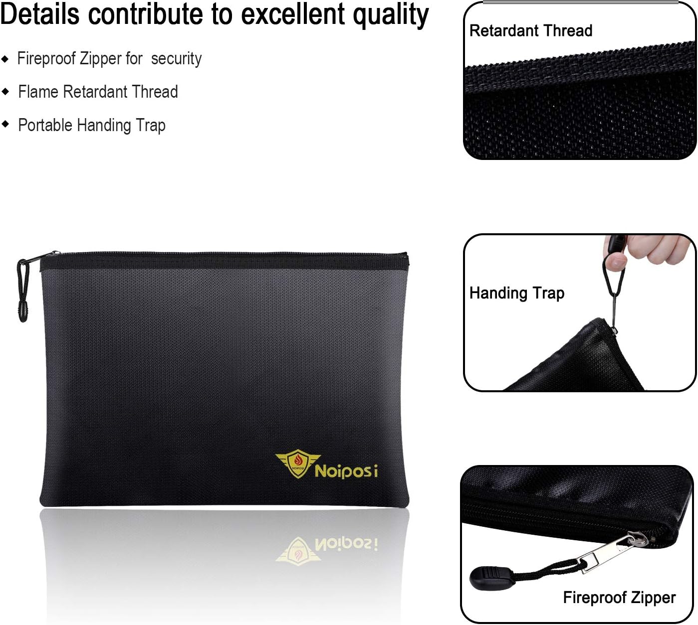 Noiposi Fireproof Document Bags, 13.4”x9.4” Waterproof and Fireproof Bag for Documents and 10.6”x6.7” Fireproof Money Bag with Zipper, Silicone Fire Safe Storage Pouch for Documents, Money and Cash - - 