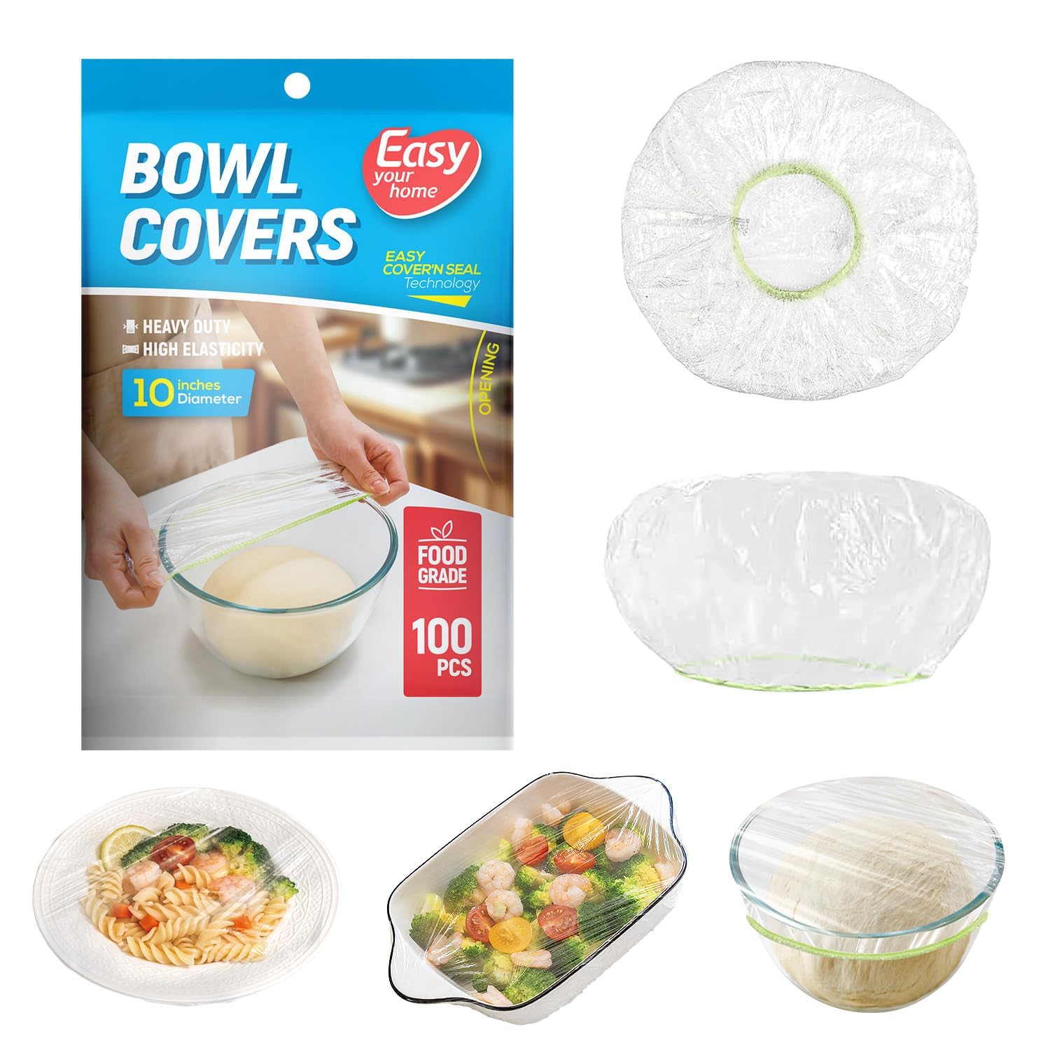 Photo 1 of 100PCS 10Inch Bowl Covers, Food Cover Dish Covers, Elastic Stretch Food Storage Lids, BPA-Free Plastic Wrap for Sourdough Proofing Meal Prep Fresh Keeping