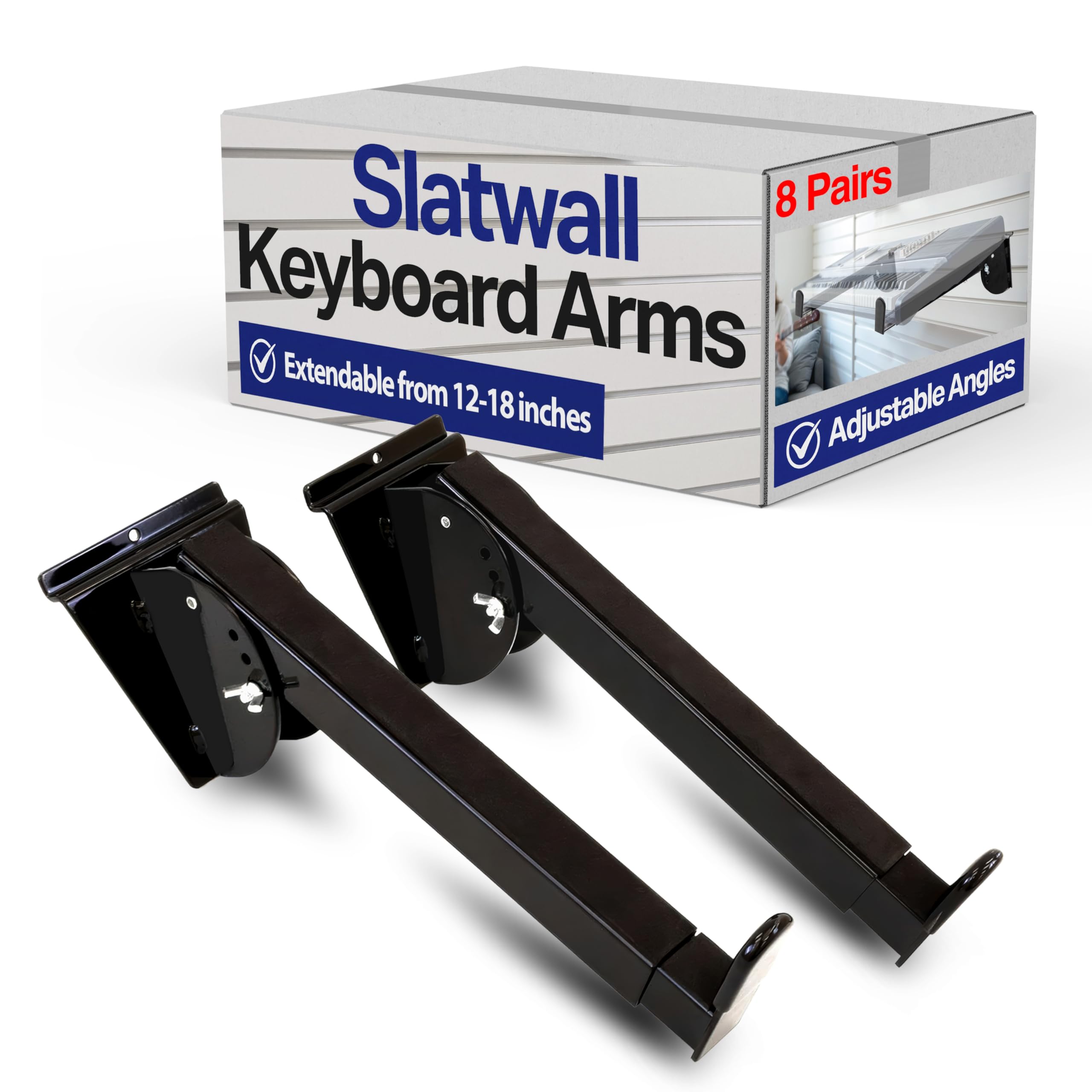 Photo 1 of Victory Display Heavy-Duty Steel Slatwall Piano Keyboard Stand (8-Pack), Telescoping Arms (12"-18"), Piano Stand, Keyboard Holder, Keyboard Stand Piano, Music Production Equipment