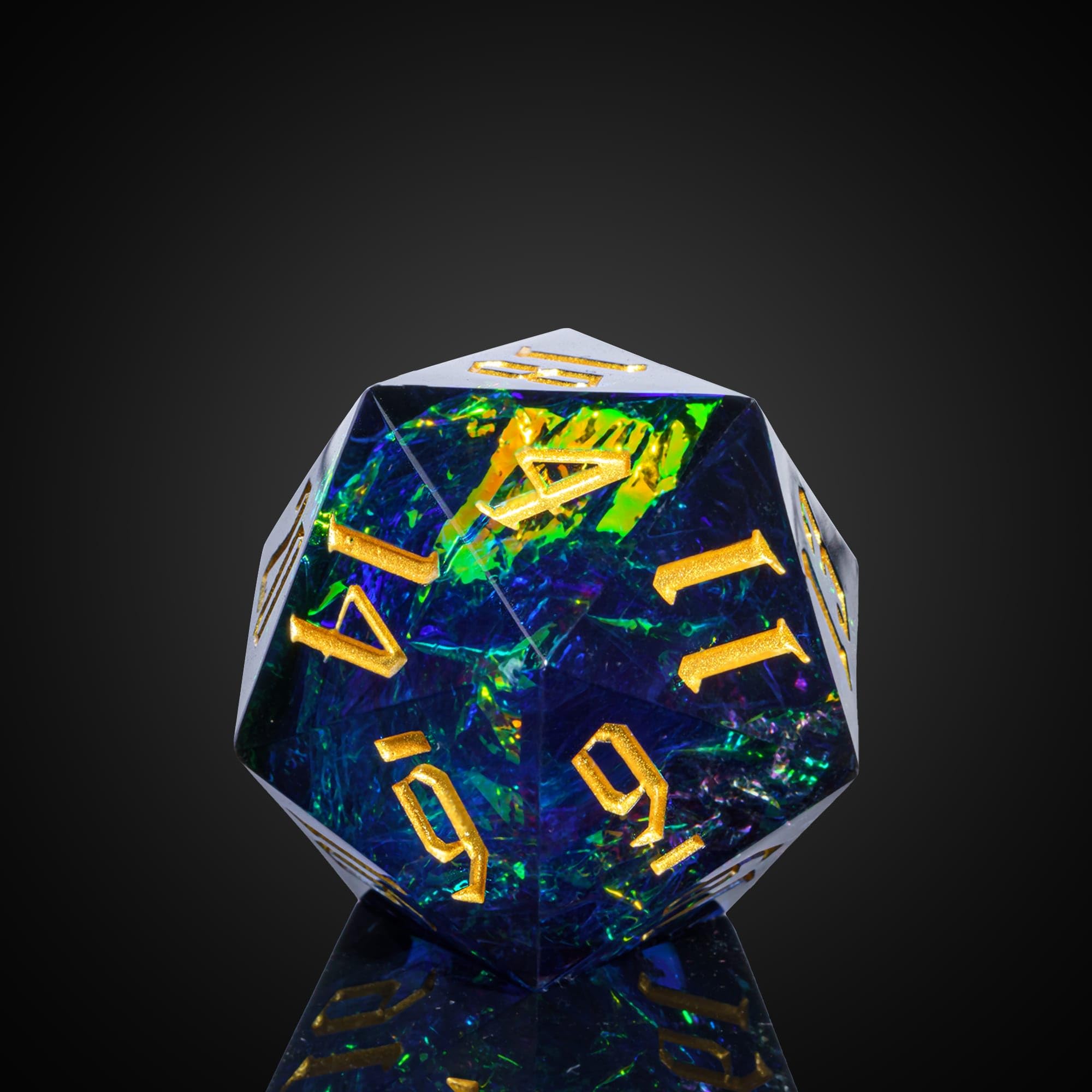 Cusdie 33MM D20 DND Dice with Sharp Edges and Glitter Foil Inclusions, Single 20 Sided D&D Dice, for Role Playing Game Dungeons and Dragons Gift(Black Blue) — image 1