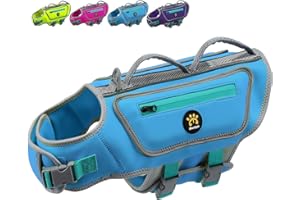 Sheripet Dog Life Vest for Swimming, High Flotation Dog Life Jacket for Large Dogs Good Visibility Reflective Dog Floating Vest, Adjustable Neoprene Dog Swimsuit with Rescue Handle (Blue, L)