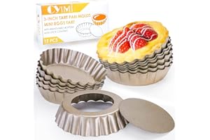Cyimi 12 pcs Egg Tart Molds, 3" Mini Tart Pans Removable Bottom,Cupcake Cake Muffin Mold Tin Pan Baking, Mini Non-Stick Pan R